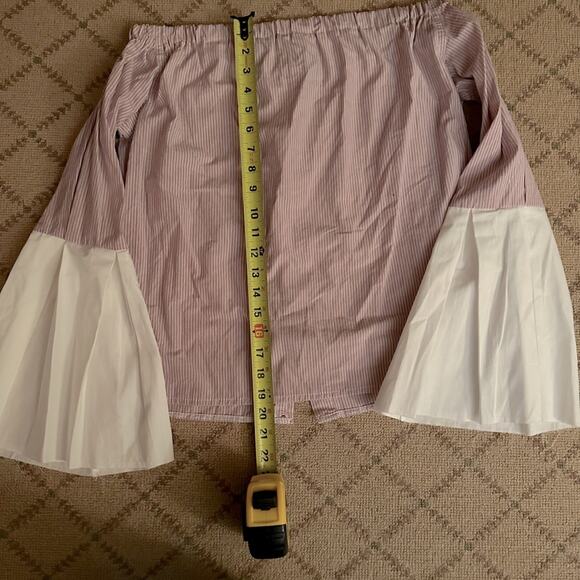 Kate Michael Jensen off shoulder pink button down shirt w ruffle sleeves NWOT S - Picture 6 of 8